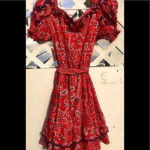 Western Fashions Brand 1950’s Red Vintage Dress With Blue LaceTrim Size 10